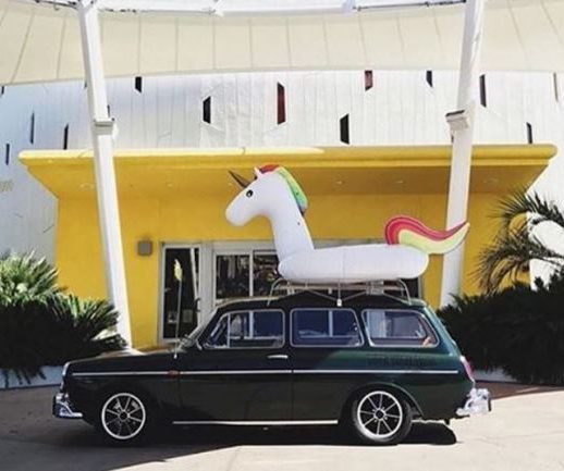 A black car with a pony