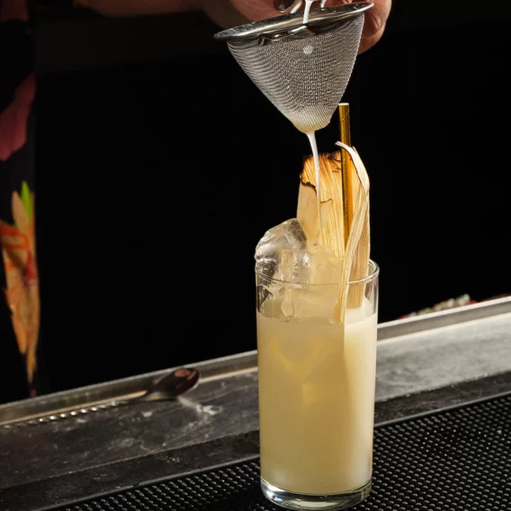 Cocktail preparation at Saguaro Hotel bar in Palm Springs.