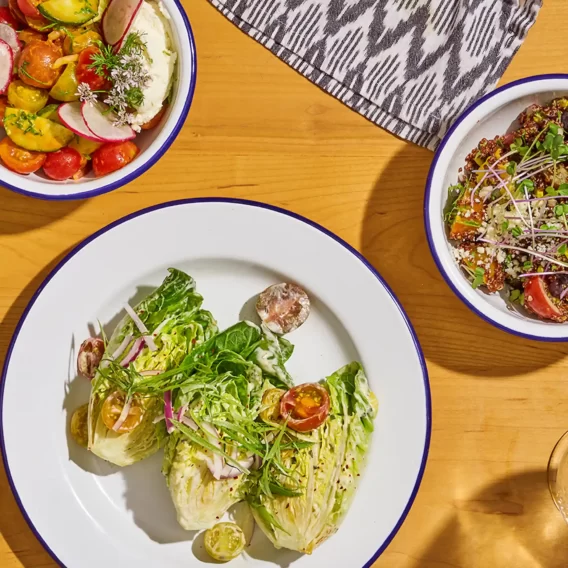 Fresh salads and wraps, dining at Saguaro Hotel in Palm Springs.