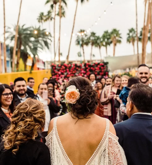 Bride and guests celebrating.